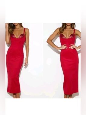 Saints + Secrets Red Sequin Bodycon Dress Gown